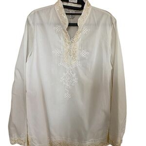 women’s cream shirt with intricate sequence. M